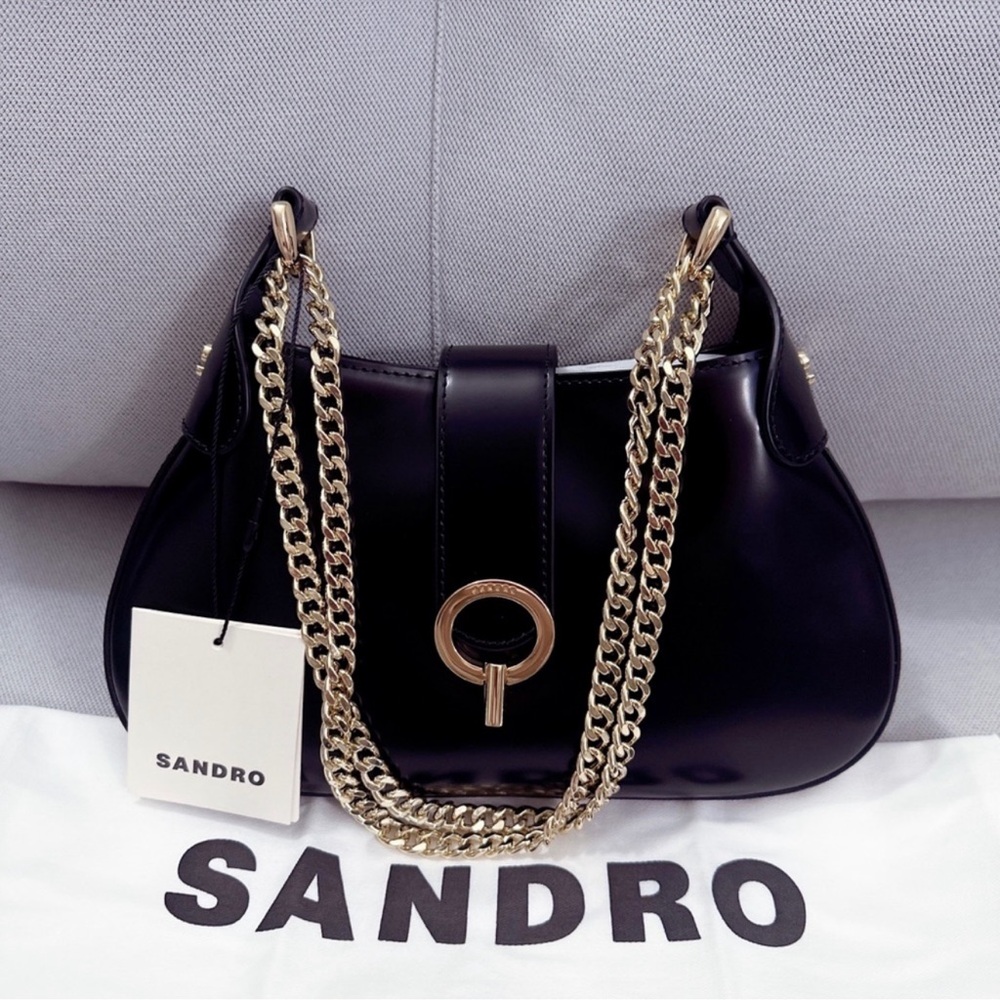 Sandro Sweet Janet Chain Leather Shoulder Bag In Black NWT - Picture 4 of 12